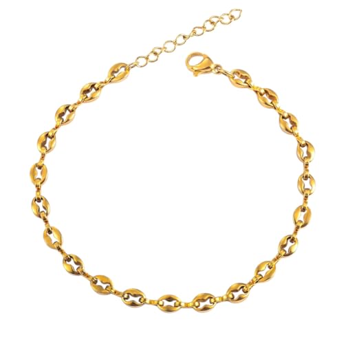 New 2026 5Mm 4.5Mm Stainless Steel Coffee Bean Chains Gold Silver Color Pig Nose Bracelets With Extender 3Cm Punk Hip Hop Fashion Jewelry Accessories Creative Gift