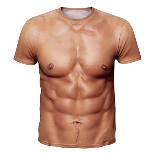 SightYoung Men 3D Fake Abs T-Shirts Muscle T-Shirt for Men Novelty Funny Short Sleeve Shirt XXL