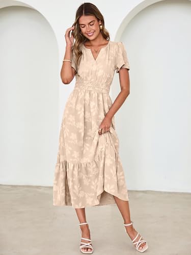 Image of Simplee Womens Summer Boho Maxi Dress Semi Formal Wedding Guest Short Sleeve V Neck Empire Waist Floral Long Dresses