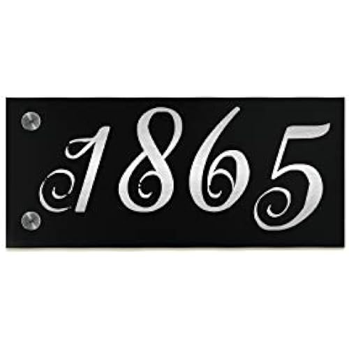 Modern House Sign Small with Black Aluminum (ACP) and Silver Fiber Laser Engraved Designs/Fonts- Home Address - Plaque - Ornament Font