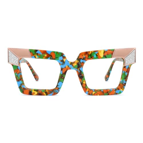 Image of Zeelool Blue Light Blocking Glasses, Acetate Sqaure Glasses Frame for Women Eyeglasses with Clear Lenses Anti Eyestrain & UV from Computer /TV /Phone ZJGA675299-02B Floral