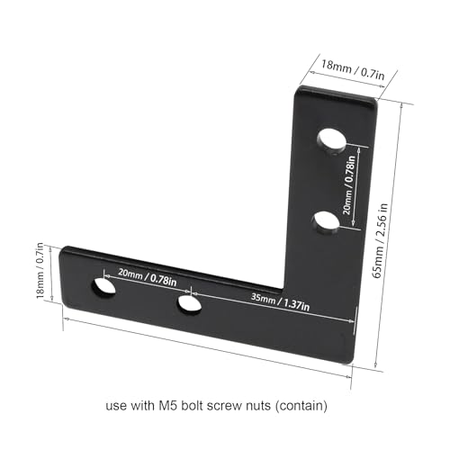 Image of 10 Sets 2020 Series Aluminum Extrusion Profile L Brackets Black Right Angle Joint Plate with M5 T Slot Nuts and Bolts Hardware for 2020 2040 V Slot Extruded Aluminum Connectors Accessories