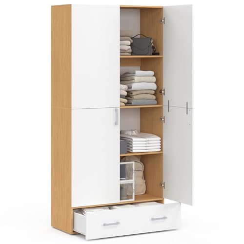 IDMarket - Armoire 2 Portes Juliana Blanc et Bois étagères 80 cm avec 1 tiroir