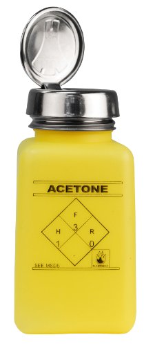Menda - MDA-4788 MENDA 35277 durAstatic HDPE ESD Safe One-Touch Pump Dissipative Bottle, Acetone Printed, Yellow, 6 oz Volume