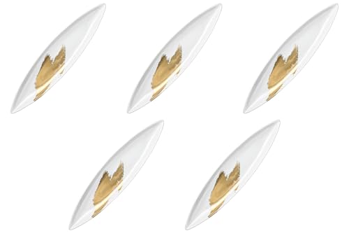 Set of 5, Kissho Leaf Dish, L, White, 15.0 x 3.3 x 1.0 inches (38 x 8.5 x 2.5 cm) | Setomonohonpo