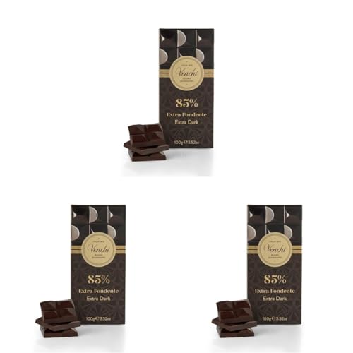 Venchi - 85% Extra Dark Chocolate Bar, 3.52oz - Fine Cocoa Blends - Gluten Free - Vegan (Pack of 3)