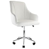 Adjustable Faux Leather Rolling Office Chair with Chrome Finish White