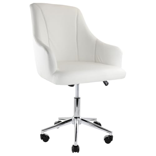 Adjustable Faux Leather Rolling Office Chair with Chrome Finish White