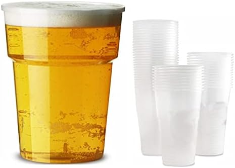 Earth and Wear (x 100) Plastic Pint Glass 568ml CE Marked Plastic Cups are Strong Sturdy and Heavy Duty Great Disposable Glasses for Parties Pack of 100 Set of 100 Plastic Pint Glasses (100)