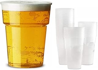 Earth and Wear (x 100) Plastic Pint Glass 568ml CE Marked Plastic Cups are Strong Sturdy and Heavy Duty Great Disposable Glasses for Parties Pack of 100 Set of 100 Plastic Pint Glasses (100)