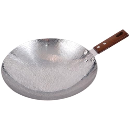 POPETPOP Sartén Wok de Acero Inoxidable Mango Madera Ergónomico Antiadherente para Saltear Mariscos y Cocina Inducción Gas
