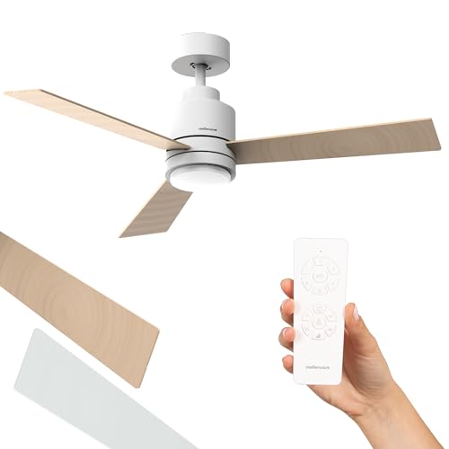 Mellerware - Ventilador de Techo con Luz Brizy Bright Core 45W | Ultra Silencioso | 6 Velocidades | 3 Aspas Reversibles 132 cm Diámetro | Función Verano-Invierno | Temporizador | LED