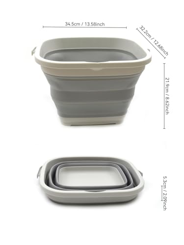 SAMMART 11L (2.9 Gallon) Collapsible Rectangular Handy Bucket/Tub(1, Grey)