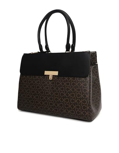 Calvin Klein Women's Becky Tote Bag – 2 in 1, Vegan Leather, Monogram, 3 Pockets, Brown/Khaki/Black, One Size - image 2