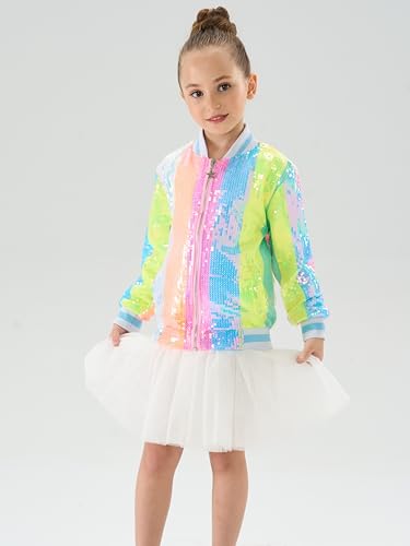 Image of 2Bunnies Girl Ombre Pastel Gradient Shimmer Sparkle Colorful Sequin Bomber Jacket