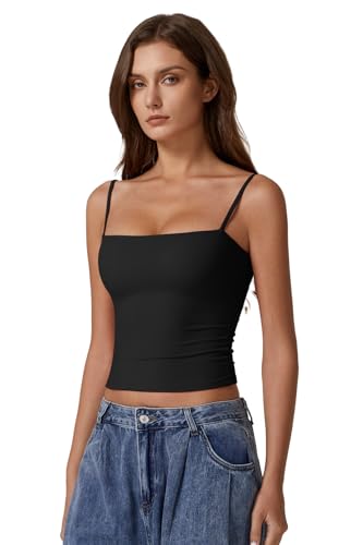 Image of QINSEN Women's Double Lined Basic Tank Top Adjustable Spaghetti Straps Sleeveless Camisole Shirts