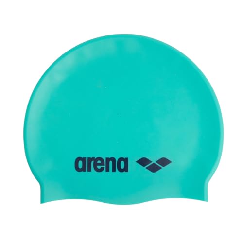 Image of Arena Classic Unisex Soft Silicone Swim Cap for Women and Men, Intensive Training and Racing Comfortable Non-Slip Long Hair Swimming Hat, Water /Navy