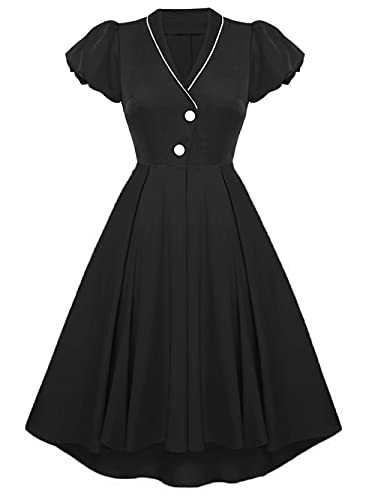 Viloree Vestido Vintage Escote V 1950s Cóctel Rockabilly De 40s Midi Retro Vestidos De Verano Mujer Vestido Fiesta Negro M Cover