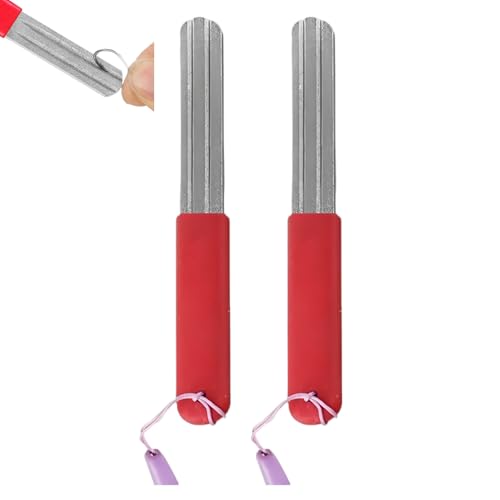 Hsyadazi Juego de 2 afiladores de gancho para pescado, piedra de afilar de diamante de doble cara con mango y cinta para colgar, color rojo, ideal para afilar anzuelos de pesca en exteriores