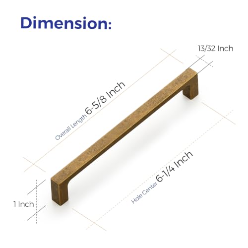 Image of Ravinte Antique Brass Kitchen Cabinet Solid Handles,6-1 /4 Inch,5 Pack | Solid Zinc Alloy, Modern Slim Style, Square Design, Deep-Thread Firm Base, Screws Included, for Kitchen Drawers & Cupboards