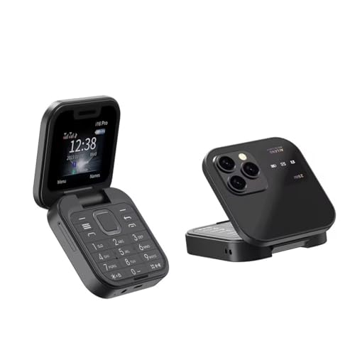 Teléfonos Celulares, Wireless Bewinner Mini 2G Flip Cell Phone, 2 Tarjeta SIM Teléfono Celular para Personas Mayores con Linterna LED, Cámara Trasera HD, Radio FM, Lista Negra, Marcación...