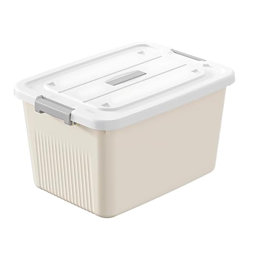 Image of Ash & Roh Plastic Storage Box /Bin /Container with Locking Lid - Sturdy and Versatile Home Organizer, Available in Multiple Size. (1, CREAM, Xl - 33cm X 45cm X 25cm)