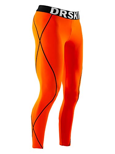 DRSKIN Compression Cool Dry Sports Tights Pants Baselayer Running Leggings Yoga Rashguard Men Women (XL, DLO09, Orange)