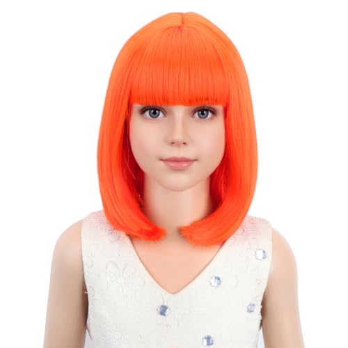 PATTNIUM Kids Orange Wig Orange Bob Wig for Girls Colored Wigs Cosplay Party Synthetic Daily Wear Children Wigs