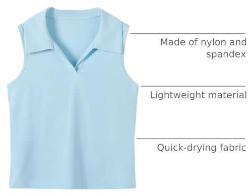 Image of Girls Sleeveless Polo Shirts, Kids V Neck Golf Shirts Blouses, Quick Dry Athletic Girls Tennis Tank Tops, Size 5-14