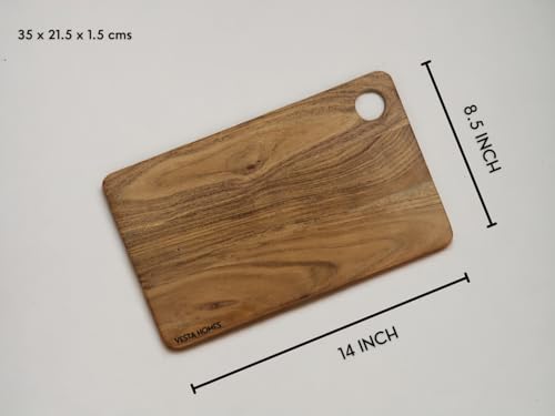 Vesta Homes Wooden Chopping Board, Cutting Board, Serving Tray for Kitchen Vegetables, Fruits & Cheese | Natural Acacia Wood | Natural Color, 35x21.5x1.5 cm | Handcrafted in India