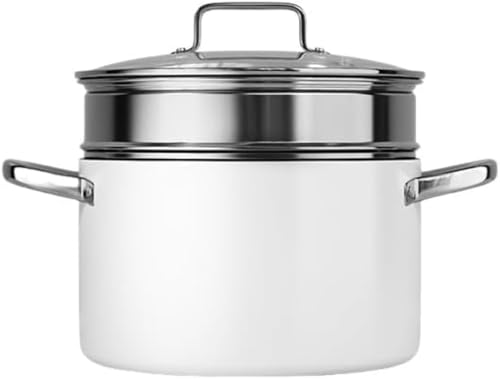 Lamanttセラミックノンスティックポット家庭用セラミックスープポット深型大容量スープポットユニバーサルストーブスープポットカレーポットユニバーサルストーブシチューポットデスクトップポットフライパンノンスティックフライパンガラス蓋付き (強化蓋+蒸し器,