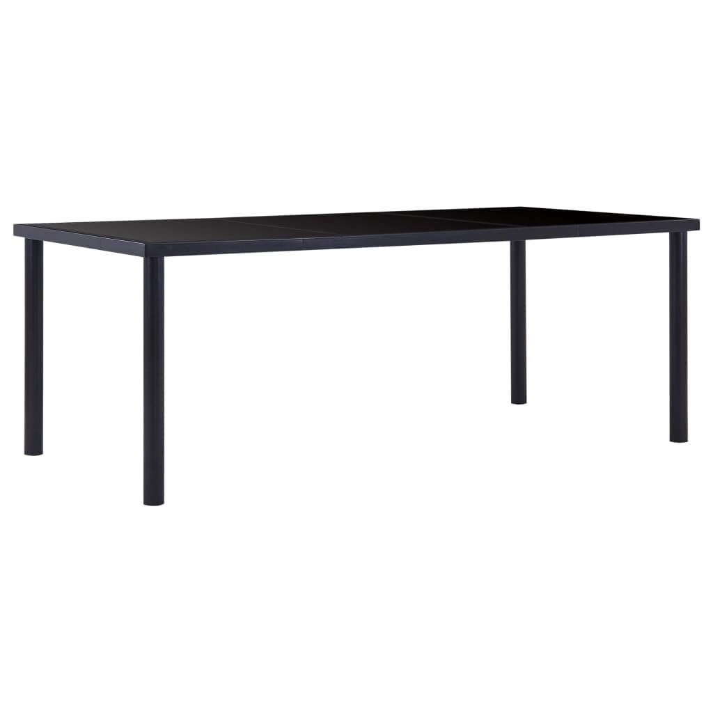 Table à manger noire 200x100 cm en verre trempé et métal moderne
