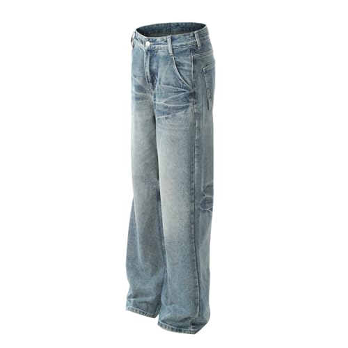 Jeans Pants Trousers Denim Retro Trendy Street Washed Blue Loose Wide Leg Casual Commuter Straight for Men3