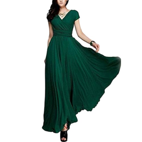 Robe longue col en V fluide grande taille 3XL chic vert forêt