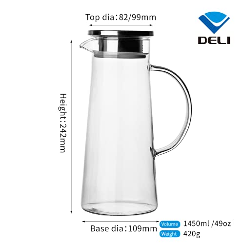 Delisoga Crystal Drink Ware Jug/Carafe With Lid Used for Drinks Water/Juice/Tea/Coffee with Gift Box Packing and Excellent Decorative and Classic Modern Design (1300 ml (44.0 oz))