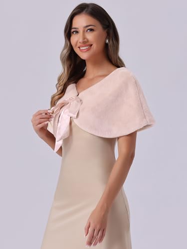Allegra K Women's Elegant Faux Fur Shawl Wrap Stole Shrug Bow Tie Bridal Wedding Cover Up2