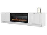 Mirjan24 TV Schrank Tireno EF mit Elektrischem Kamin mit Heizung, Realistische LED-Flamme, 2 Klappe, gefräster Front, Fernsehschrank, TV Lowboard Fernsehtisch (Weiß)
