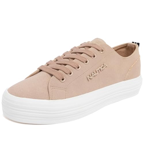 Image of Nautica Women's Fashion Sneaker, Classic Low-Top Lace-Up Casual Shoe with Metal Side Logo and Soft Cushioned Comfort for Everyday Wear