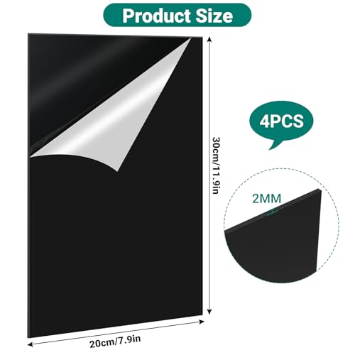 Kievano Acrylglas Platte Schwarz 30 × 20 cm – 4 Stück Plexiglas Platten 2 mm aus PMMA, Acrylplatte blickdicht für Schilder, DIY, Display, Modellbau & Gravur