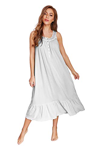 Image of IZZY + TOBY 100% Cotton Nightgowns for Women Soft Ladies Gowns Sleepwear Long Sleeveless Nightgown