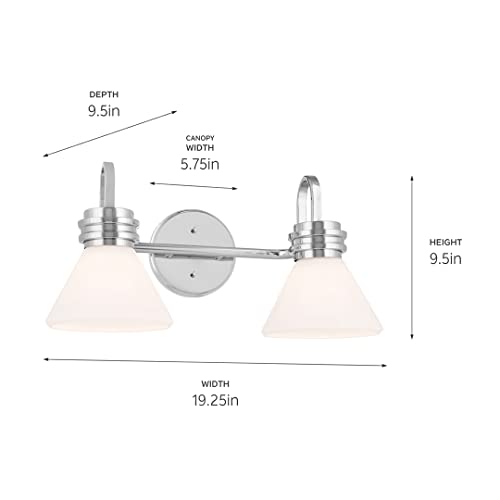 Image of Kichler Farum 19.25 inch 2-Light Vanity Light with Opal Glass in Chrome, for Vanity, Jack & Jill Layout, Over a Mirror, (19.25 inch W x 9.5 inch H), 55154CH