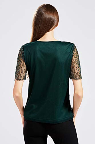 Babeyond 1920S Beaded Evening Top Art Deco Peacock Sequin Embellished Blouse Shirts (Dark Green, S) #TOP5