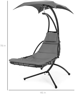 Best Choice Products Outdoor Hanging Curved Steel Chaise Lounge Chair Swing w/Built-in Pillow and Removable Canopy - Charcoal Gray