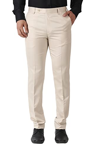 Image of MALENO Men's Slub Effect Solid Trouser | Classic Slim Fit Formal Trousers for Men | Slim Fit Trousers for Men