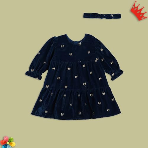 Image of miniklub Baby Round Neck Knee Length Woven Cotton Dress Set, Pack of 2 (Blue Color)
