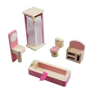Wooden Doll House Furniture Doll House Building Blocks Mini Dollhouse for Kids Childs Gifts Family Doll House (Bathroom)