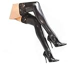 KUAIQI Latex Leathe Stocking,Leder Overknee Strümpfe Stockings,Frauen Sexy Lackleder Elastische Spitze Lange Strümpfe,Enge Glänzende Metallische Stockings für Cospaly,Clubwear Partykleider