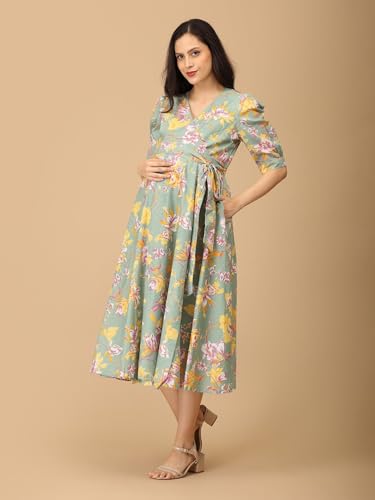 Image of The Mom Store Maternity and Nursing Wrap Dress for New Mom | Pre and Post Pregnancy Wear for Womens | Trendy Stylish Printed Friendly Dresses for Women | Comfortable