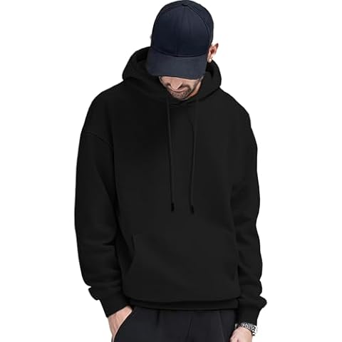 FoxQ Mens Casual Cotton Hooded Pullover Sweatshirts Drawstring Long Sleeve Hoodies Black Cover