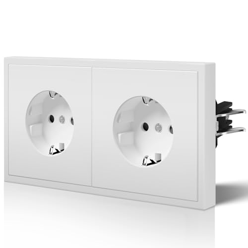 BSEED Enchufe de Pared con Garfio,Mate Enchufes Empotrable Estándar,Seguridad Infantil,Fácil Instalación,C-Series,2 Enchufes,150mm Blanco